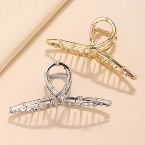 Molletta per Capelli in Metallo con Trama di Bambù Quadrata Svuotata per Donna Lega Grande Minimalista Forte Tenuta Antiscivolo Accessori per Capelli