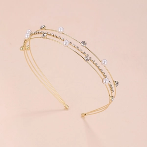 Cerchietto Elegante Multistrato con Künstliche Perle Artificiali e Strass Accessorio per Capelli in Metallo per Donne Matrimonio Festa Gioielli