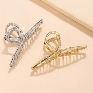 Pinze per capelli minimaliste in metallo stile bambù in set oro e argento opaco