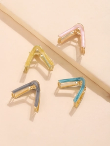 Set of four colorful V-shaped hair claws with golden alloy base and resin texture