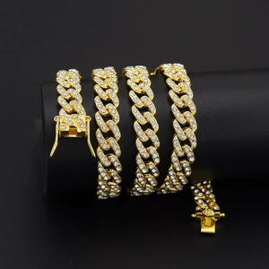 Collier Maille Gourmette Hip Hop Iced Out Strass Alliage Chaîne à Maillons Lourds pour Hommes Femmes Punk Rock Bijoux