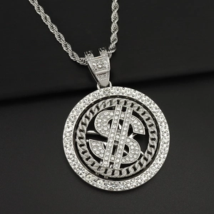 Collana hip hop con ciondolo dollaro rotante ghiacciato e catena a corda ritorta per uomo