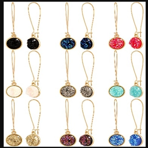 Orecchini Pendenti Rotondi in Resina Druzy per Donna Gancio Placcato Oro Finto Cristallo Orecchini Gioielli per la Moda Quotidiana