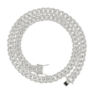 Chaîne cubaine hip hop argentée 9mm de large avec strass denses et fermoir de sécurité robuste