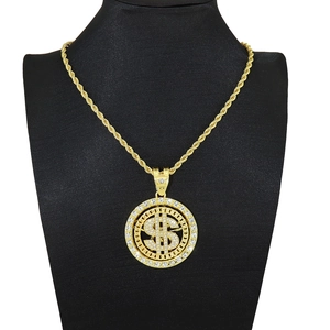 Collana hip-hop con ciondolo a forma di dollaro rotante placcato in oro e pietre zirconi