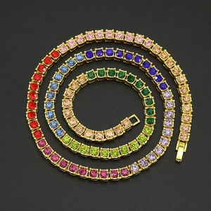Collier Chaîne Tennis Arc-en-Ciel en Alliage Hip Hop Strass Colorés Iced Out Bling Colliers Géométriques Pour Hommes Femmes Bijoux