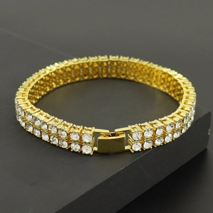 Hip Hop Double Row Rhinestone Tennis Bracelet Alloy Metal Inlaid Clear Stone Jewelry For Unisex Party Daily Wear