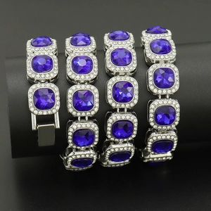 Hip Hop Iced Out Blau Quadratisch Strass Panzerkette Halskette Für Damen Herren Legierung Versilbert Luxus Schlüsselbeinkette