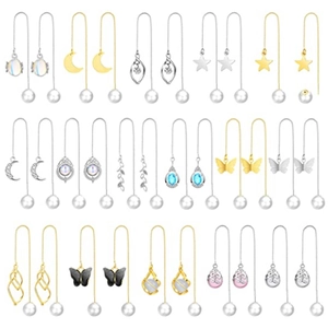Elegant Alloy Artificial Pearl Threader Earrings For Women Gold Silver Moon Star Butterfly Charms Long Tassel Earring Jewelry