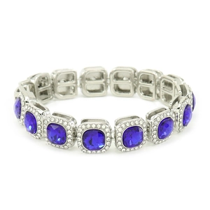 Hip hop silver link bracelet with square blue crystals and surrounding rhinestones