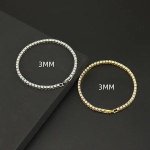 Pulsera de Tenis Hip Hop Unisex de Una Sola Fila de Aleación Con Strass Oro Plata Joyería Bling para Fiesta Club Regalos Mujer Hombre
