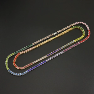 Colliers tennis dégradés arc-en-ciel en plaqué or et argent avec des pierres zircons rondes