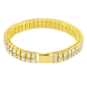 Luxurious gold double-row tennis necklace with crystal pavé and secure folding clasp