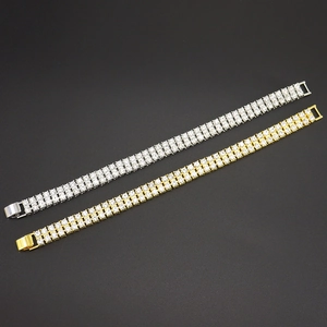 Double-row hip hop tennis bracelet set in gold and silver finish with sparkling zircons