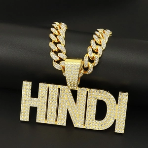 Collana con Pendente a Lettera HINDI Hip Hop di Lusso in Lega con Strass Maglia Cubana per Uomo Donna Gioielli da Party Streetwear