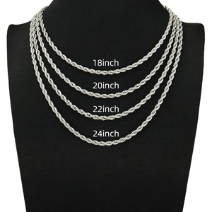 5mm silver stainless steel rope chain necklaces in 18-24 inch lengths on black bust display