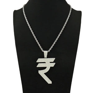 Pendentif symbole roupie avec strass étincelants et chaîne torsadée en argent massif