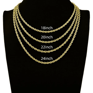 Comparison of 5mm gold stainless steel rope chain necklaces in 18, 20, 22, and 24 inch lengths