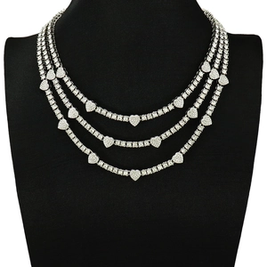 Hip Hop Silber Ton Legierung Strass Pflaster Herz Anhänger Tennis Kette Halskette Für Männer Frauen Iced Out Street Style Schmuck