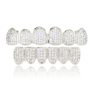 Grillz hip hop en argent avec micro-pavage en zircone pour dents du haut et du bas