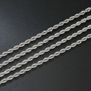 Macro shot of 5mm silver stainless steel rope chains with detailed spiral weave texture