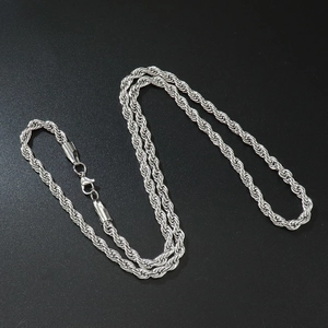 Macro shot of 5mm silver stainless steel rope chain with a secure lobster clasp closure