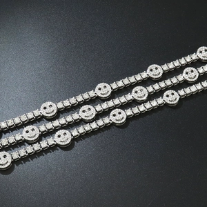 Icy silver tennis chain with sparkling cubic zirconia and crystal smiley face pendants