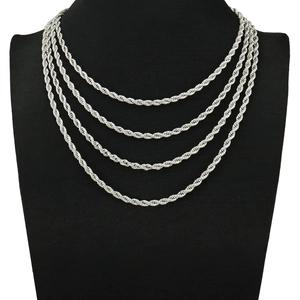 5mm silver stainless steel rope chain necklaces layered on mannequin display