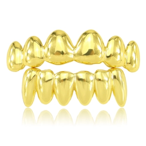 Hip Hop 6 Teeth Grillz 18K Gold Plated Irregular Vampire Fangs Punk Teeth Caps Set For Men Women Party Body Jewelry