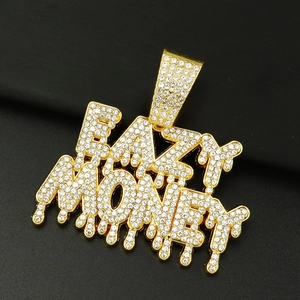 Collier hip-hop doré avec pendentif EAZY MONEY serti de pierres de zircone cubique claires