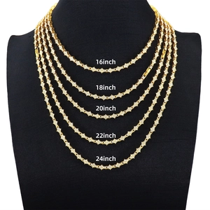 Detailed comparison of five gold flower tennis chains in lengths from 16 to 24 inches