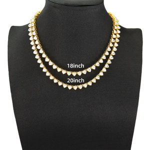 Detailed comparison of 18-inch and 20-inch gold heart tennis necklaces on model display