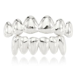 Polished silver hip-hop teeth grillz set with mirror finish for upper and lower teeth