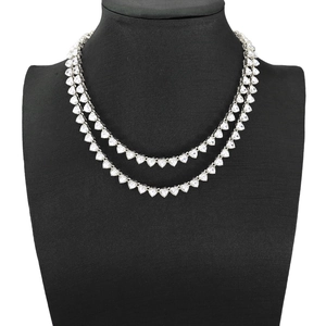 Sparkling double-layered silver heart necklace with 8mm wide clear zircon stones