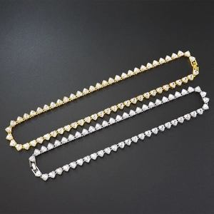 Sparkling silver and gold heart link necklaces with full-cut zircons and folding clasp