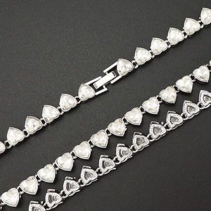 Chic 8mm silver chain necklace with sparkling heart-shaped zircon stones for women