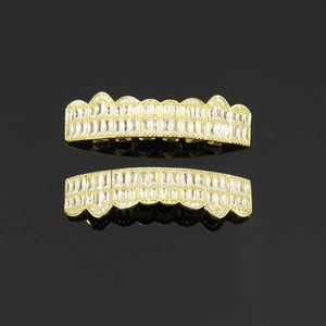 Denti Hip Hop Baguette Zirconia Grillz Oro Argento Placcato Rame Griglie Per Denti Per Uomo Donna Gioielli Sopra Sotto
