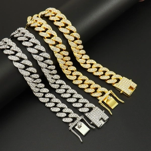 Hip Hop Iced Out Miami Cuban Link Necklace Rhinestone Alloy Chain Choker Gold Silver Color Men Women Jewelry Accessory
