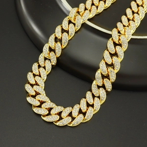 15mm Gold Cuban Link Bracelet with full iced out diamonds for hip hop style fashion