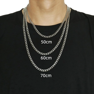 Three silver stainless steel curb chain necklaces in 50cm, 60cm, and 70cm lengths