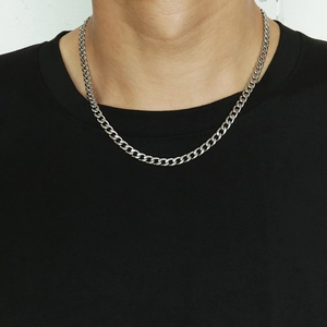 Minimalist silver NK curb chain necklace for men made of durable stainless steel
