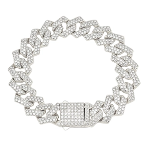 Collana cubana da 15mm argento con diamanti e chiusura a scatto a forma di rombo