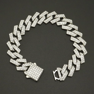 Collana a catena Cuban argento da 15mm con diamanti e chiusura a molla stile hip hop