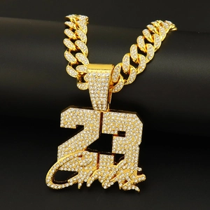 Hip Hop Number 23 Pendant Necklace Alloy Pave Rhinestone Iced Out Cuban Link Chain Streetwear Jewelry For Men Women Gold Silver