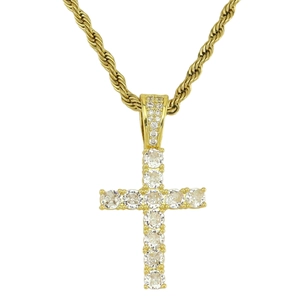 Goldene Kreuz-Halskette mit Zirkonia-Mikropavé und gedrehter Seilkette für Damen