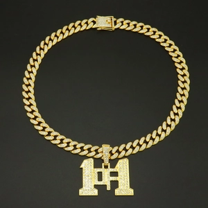 Collana a catena cubana d'oro Hip Hop con ciondolo 1OF1 ghiacciato e pietre zirconi