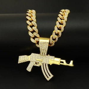 Iced Out AK-47 Τουφέκι Μενταγιόν Κολιέ για Άνδρες Hip Hop Κράμα Στρας Μενταγιόν Με Χοντρή Κουβανέζικη Αλυσίδα Punk Κοσμήματα