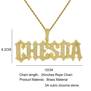 Gold hip hop necklace with CHESIA letter pendant and 5A cubic zirconia stones