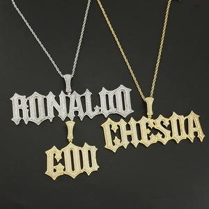 Hip Hop Gothic Letter Pendant Necklace Iced Out Zirconia Copper Alphabet Pendant Stainless Steel Rope Chain Personalized Jewelry