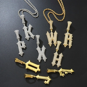Hip-hop iced out copper pendant necklace with cubic zirconia letters on rope chain